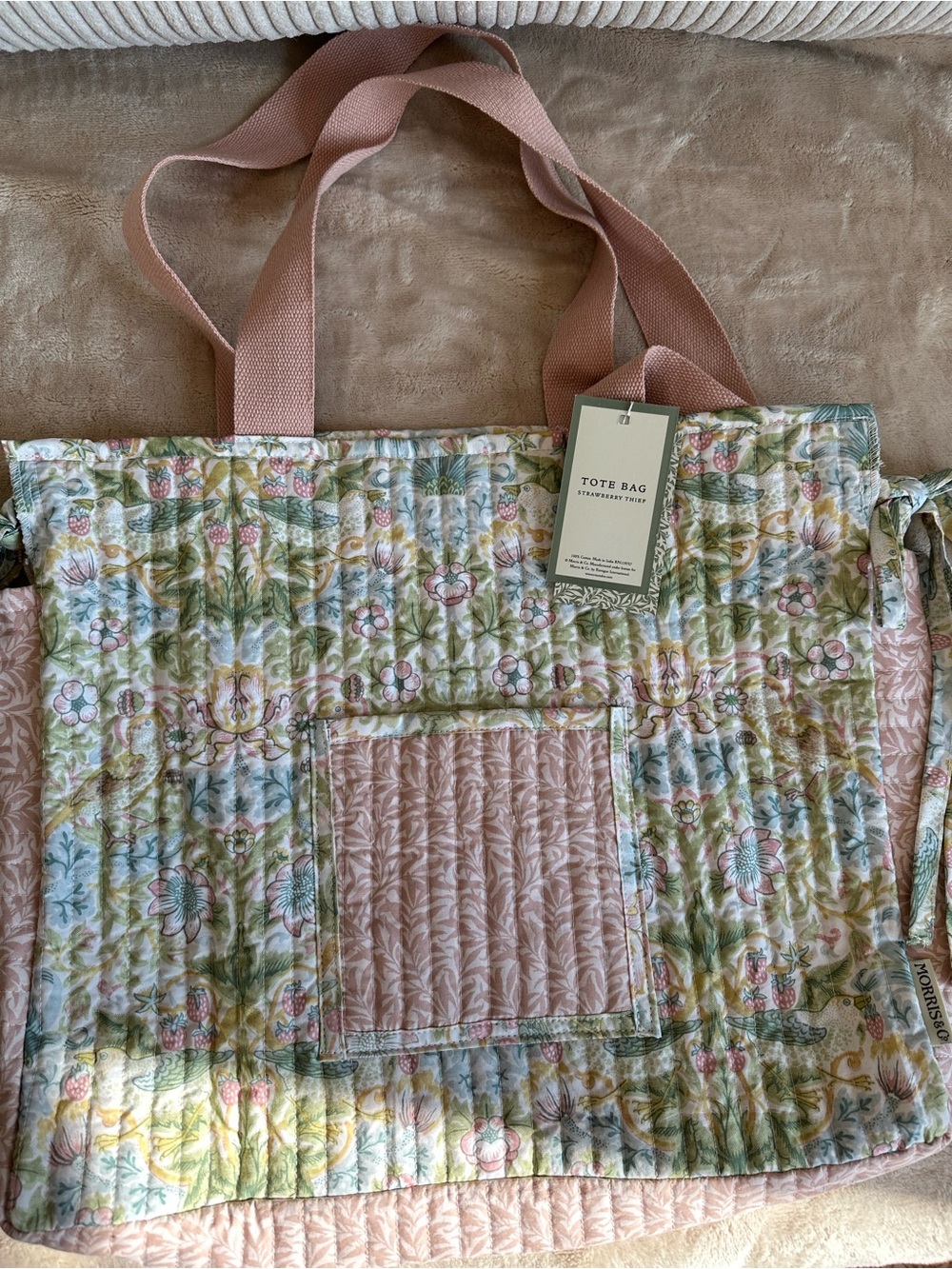 Morris & Co William Morris Quilted Tote Bag Strawberry Thief